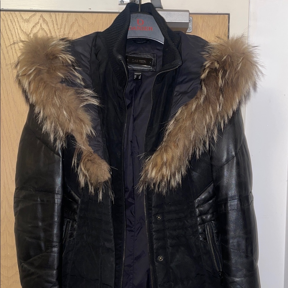 Danier Black Leather Jacket with REAL Fur Trim